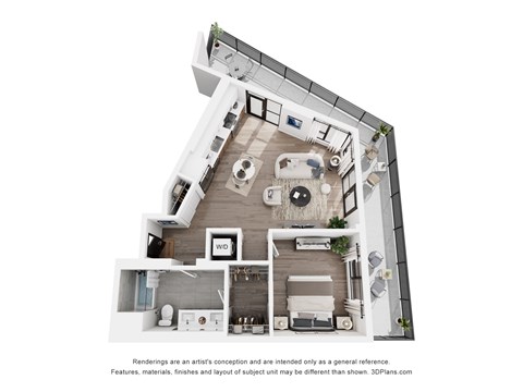 Floor plan for 1 bed, 1 bath, 748 sqft